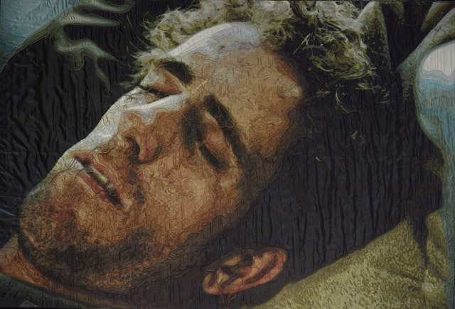 Ramazan Bayrakoğlu, Sleeping Man, 2010, embroidery on fabric. Photo by Ozan Çakmak