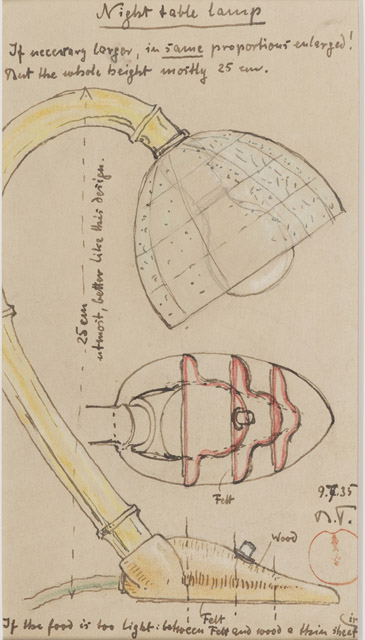 ブルーノ・タウト ≪卓上ランプデッサン≫1935年：企画展「モダンデザインが結ぶ暮らしの夢」高崎市美術館、旧井上房一郎邸