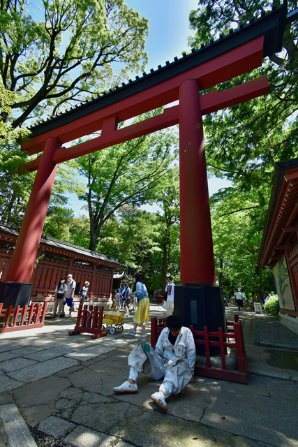 鳥居の足元で号泣する遠藤