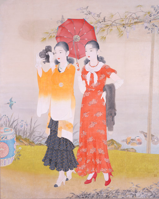 榎本千花俊《池畔春興》1932（昭和7）年 島根県立石見美術館蔵：「モダン美人誕生岡田三郎助と近代のよそおい」ポーラ美術館