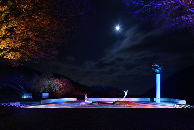 高橋匡太《Glow with Night Garden Project in Hakone》 2017 年 Photo: Mito Murakami：「箱根ナイトミュージアム」彫刻の森美術館 円形広場、本館エリア屋外展示場