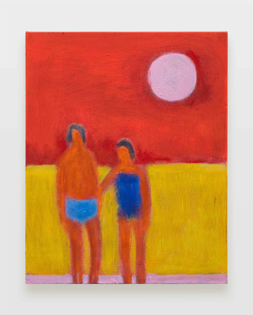 Beach Couple Red Sky and Sun 2024 acrylic on canvas 51.2 x 40.7 cm